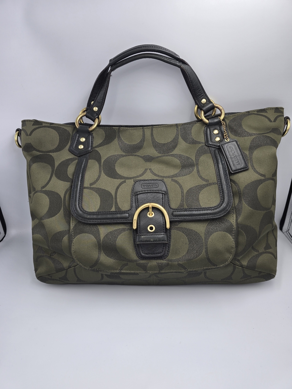 COACH F26241 Olive Green Izzy Campbell Signature Lurex Satchel Carryall Handbag*